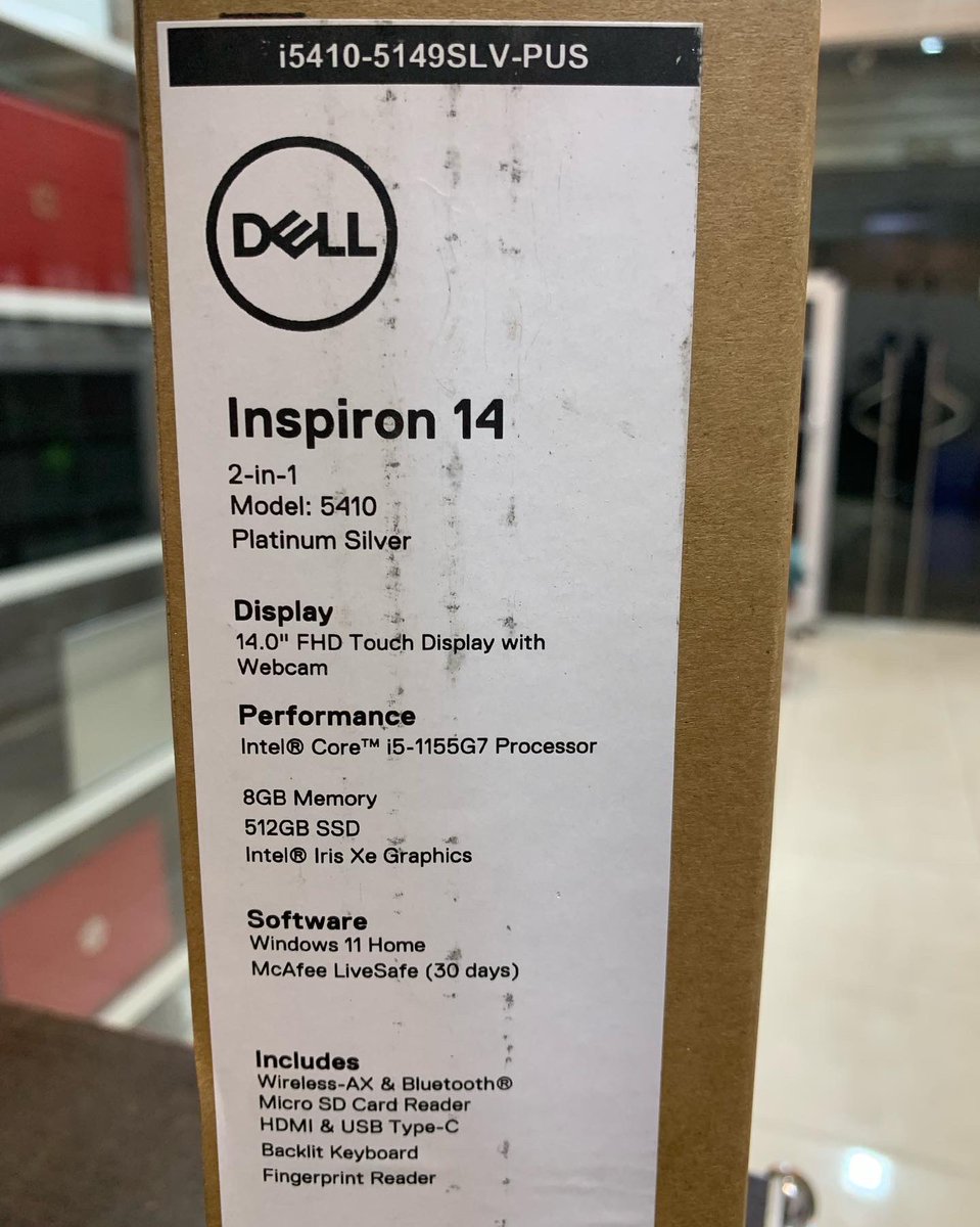 DivangeWilliams's tweet photo. Dell Inspiron 14
2-in-1
Model: 5410
Platinum Silver
Display
14.0" FHD Touch Display with
Webcam
Performance
Intel® CoreTM ¡5-1155G7 Processor
8GB Memory
512GB SSD
Intel® Iris Xe Graphics
Software
Windows 11 Home
McAfee LiveSafe (30 days)

GhC 6,000 only https://t.co/9oXtETzZKS