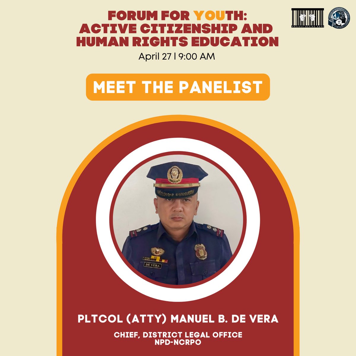 pbbnstpcwts2's tweet photo. 𝗠𝗘𝗘𝗧 𝗧𝗛𝗘 𝗣𝗔𝗡𝗘𝗟𝗜𝗦𝗧𝗦!
The Forum for YOUth brings together esteemed panelists who will impart their knowledge and insights to shed light on active citizenship and fundamental human rights in the country.
Registration Link: https://t.co/JkvIKmVlbQ
#ChooseToBeRight https://t.co/HvqJV7HnKL