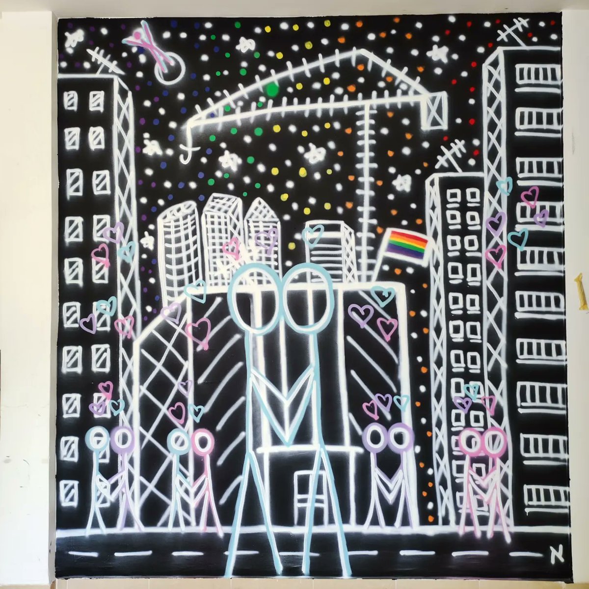 Last month my latest #AlefStreetArt mural was #unveiled as part of a pop-up #art #exhibition at the new #LGBTQIA center in <a href="/ramatgan/">ramat gan</a> near #TelAviv I call this "The KISS" :) 😎💙🏗️🌆🏳️‍🌈🧿 This work is an about the beauty of all loves and genders. #loveislove