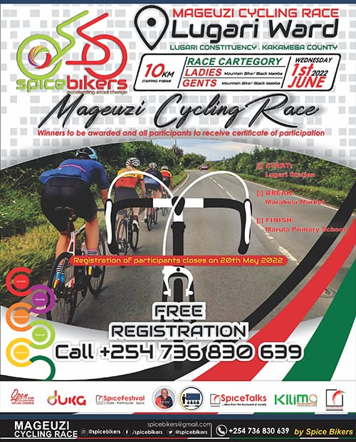 spicewob's tweet image. #SpiceBikers

Brings you the pioneer Mageuzi Cycling Race | 10km

Wednesday 1st June 2022 | 9:00am

Lugari Ward, Lugari Constituency, Kakamega County.

Registration: FREE

#cyclingchallenge 
#IUC 
#Sports
#talent 
#Lugarians
#MCAMatsanza
#Mageuzi
#MCALugariWard