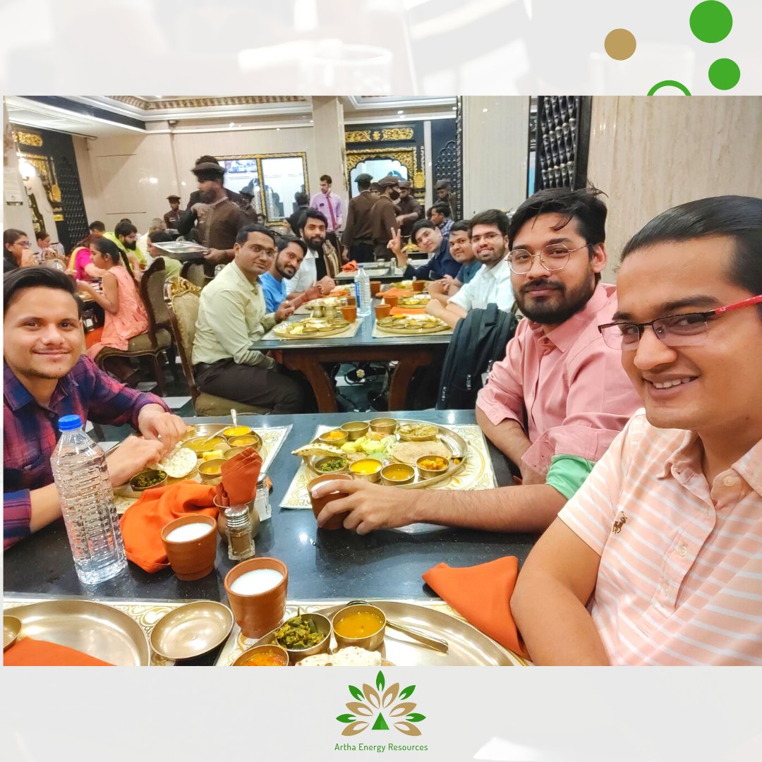 ArthaEnergy's tweet photo. Belly full of laughter and food... these are meetings we can happily get behind!

#teambuilding #teamdinner #officemeetings #AER #office #gettogether #summertreats #thali #summerdelight https://t.co/HBoDYcpUCz