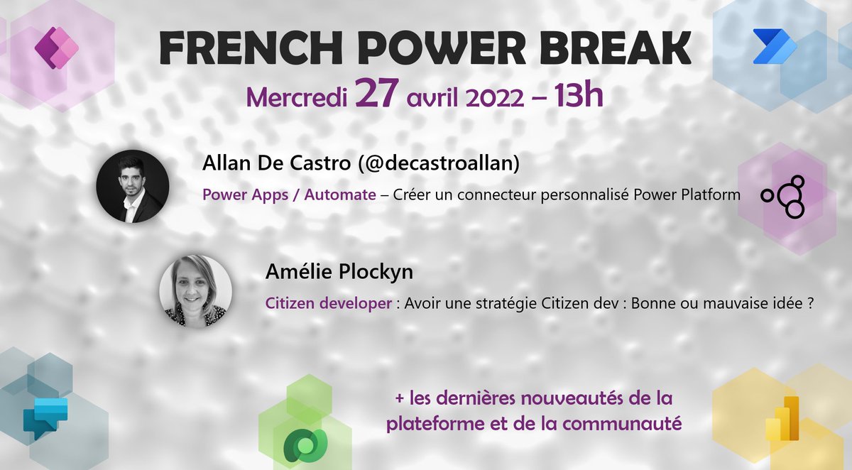 aurelien_clere's tweet photo. Envie d'une petite pause #PowerPlatform ?
Rejoignez-nous pour la 2ième édition du #FrenchPowerBreak d'Avril 2022. Au programme, du connecteur personnalisé par @decastroallan  et de la stratégie #CitizenDev avec Amélie. 👉Suivez @BizFrench 
#PowerApps #PowerAutomate #Dataverse https://t.co/TySDIjgb6c