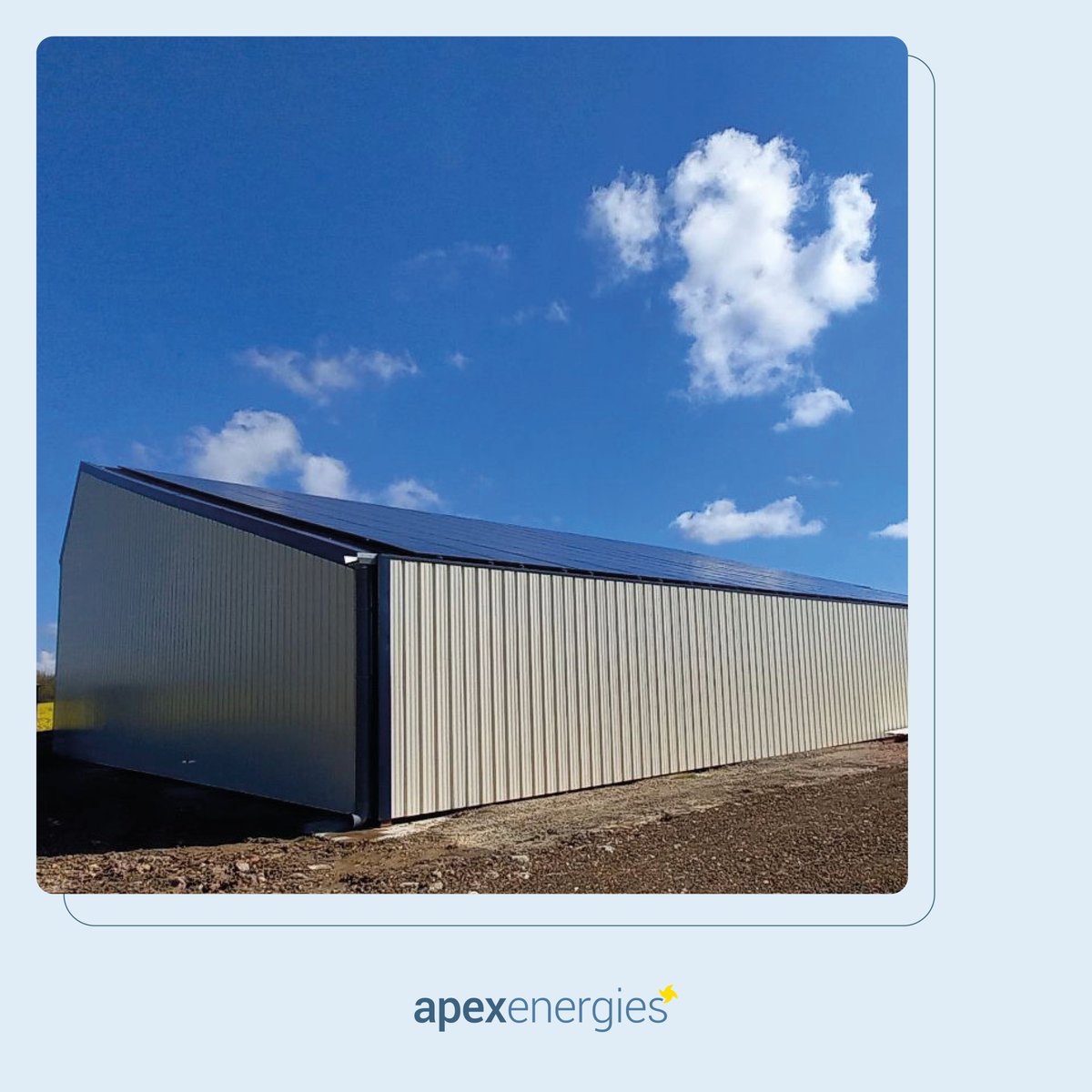 Apex_Energies's tweet photo. HANGAR AGRICOLE SOLAIRE – PROJET TERMINÉ ⏳ Dans le cadre d'un portefeuille de 29 projets d'une puissance totale de 6.98 MWc, la construction d'un hangar de 220 kWc, situé à Sulniac en Bretagne est terminée !⚡

📤contact@apexenergies.fr
📲04 99 622 622

➡https://t.co/bSbPTVyBWp https://t.co/bqnC8d9GBR