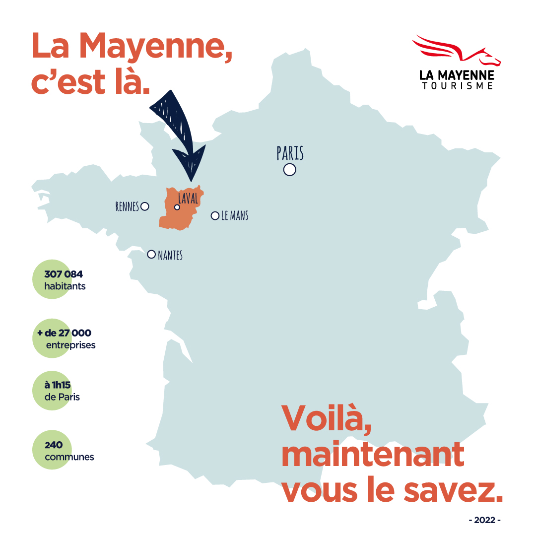 MayenneTourisme's tweet photo. Cette question, on vous l'a sans doute déjà posée : "Mais c'est où la #Mayenne ? 🤔"
Et puisqu'une image vaut mieux qu'un long discours, voilà une petite infographie à propos de @lamayenne.

Faîtes suivre à la dernière personne qui vous a posé la question.😂 https://t.co/MDY1qM18AN