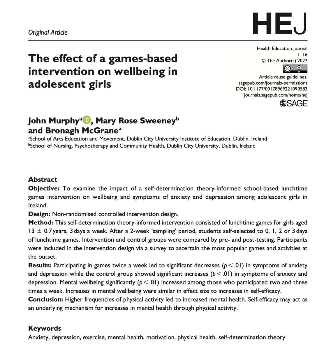 fhsperformance's tweet photo. New publication looking at the impact of a games-based physical activity intervention on wellbeing in adolescent girls.

Available Open Access here: https://t.co/8oyuIzw4E5

Summary of findings below. https://t.co/UYJGPPhcZA