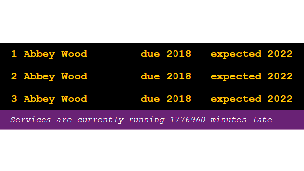 diamondgeezer's tweet photo. Crossrail is now 1234 days late https://t.co/hGXuJRy8qD