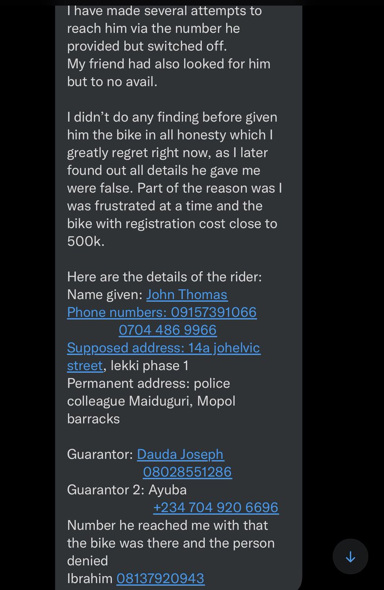 VictorIsrael_'s tweet photo. How can people be this wicked? Runaway with another person’s sweat?

Please help us find Mr. John Thomas who collected a Bike for logistics business but has disappeared since 3rd March 2022. This is so painful 
 
Kindly call 07087869574 if you have any info

RETWEET for awareness https://t.co/TOuJaau9TR