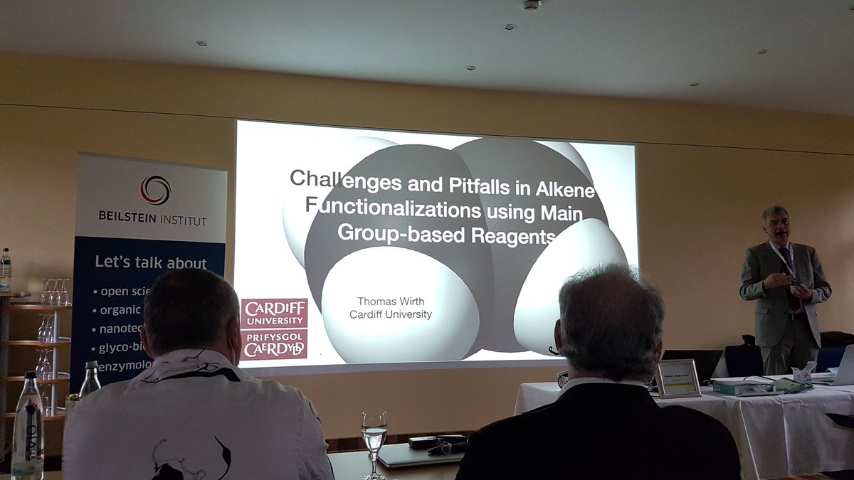 henloeditorfren's tweet photo. Kickoff with a stellar talk by #ThomasWirth @cardiffuni on alkene functionalization through main-group-based reagents #BeilsteinAlkene https://t.co/JP6MNBV4R2