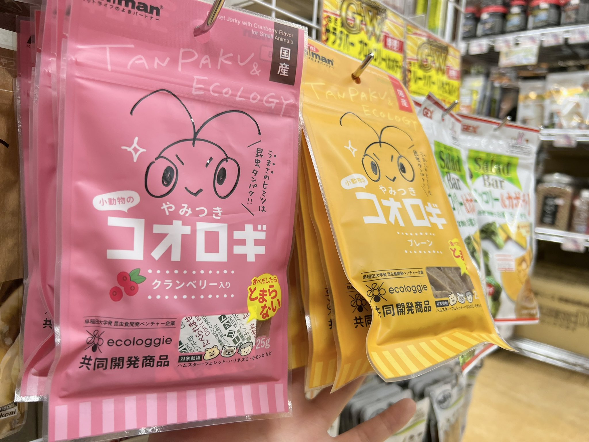 ペポニ インター店 ちょっと売場をお引越しした やみつきコオロギ さんですが 変わらずの人気をキープしております ๑ W ﾉﾉﾞ 本日再入荷です おやつコーナーのちょっと下の方にあります 見つからない場合はお気軽にお声がけくださいね