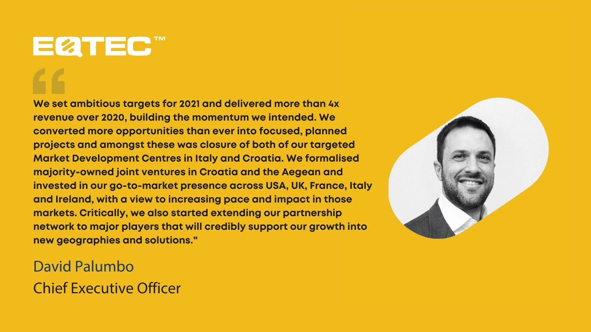 Our CEO <a href="/DavidPalumbo/">David Palumbo</a>, has commented on our achievements in 2021 following the release of our annual results and report yesterday. Read our newest annual report at bit.ly/3EHyC2F #EQTECnews #2021annualreport #investor #cleanenergy #NetZero