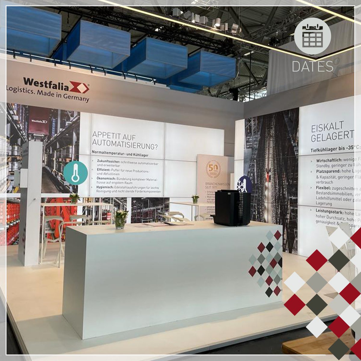 WestfaliaEU's tweet photo. Wir sind auf der @anugafoodtec 2022 ab heute offen für gute Gespräche. Bei uns dreht sich alles um Ihre #Intralogistik. Welche neuen Spielräume benötigen Sie? Wir sind gespannt auf Ihre Fragen und Herausforderungen – schauen Sie in Halle 07.1, Stand B-018 vorbei. #Lagersysteme https://t.co/QPrP8spigR