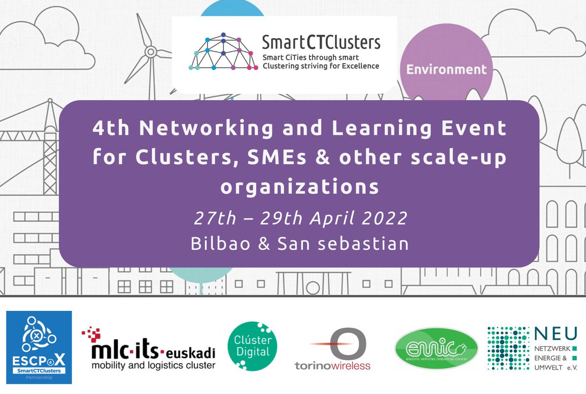 Tomorrow the <a href="/SmartCTclusters/">SmartCTClusters</a> partnership and SMEs from their ecosystems, will be exchanging #experiences, #knowledge and #learning from Basque #sustainable #mobility agents, and looking forward to fostering collaborations across regions.
And conducting further #clusterxchanges