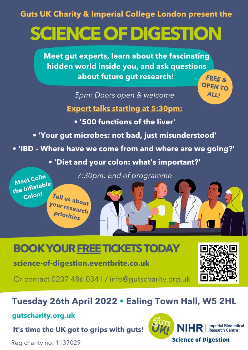 Imperial_PERC's tweet photo. Today is the day! Spaces still available!
@GutsCharityUK &amp; @ImperialBRC
 26 April 22 5.30pm - 7.30pm, a community event at Ealing Town Hall. Learn about the hidden world inside your gut, meet researchers deciphering it &amp; tell us what's important to you!
▶️https://t.co/8m1AEuARgL https://t.co/bfuCvo7CvP