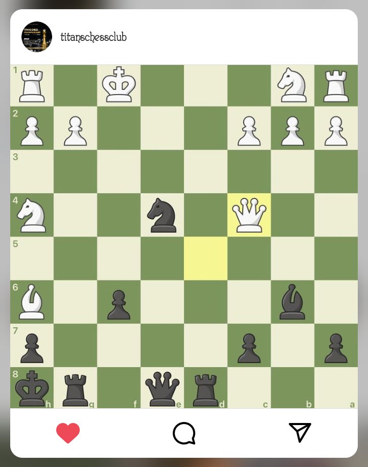 titanschessclub's tweet photo. It's black to move in today's #dailypuzzles
Can you find the correct winning combination?
Good Day #ChessTitans πβοΈ
.
.
.
.
#Chesspunks #chesspuzzles #chesspuzzle #chesspuzzlesolving #chesstactics #chessstrategy #titans #youngtitans https://t.co/dHnliCryHf