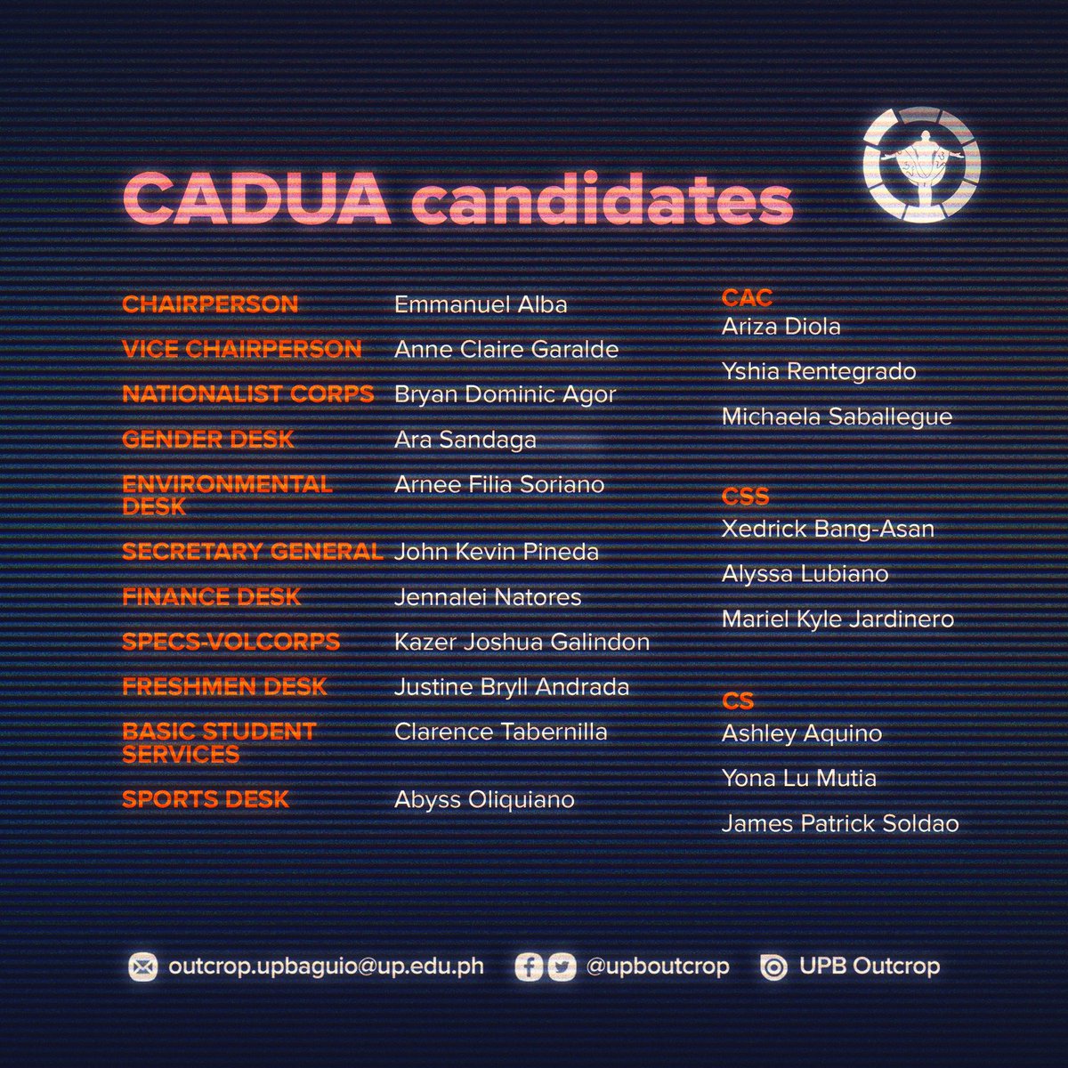 upboutcrop's tweet image. ACS has completed the full slate for this year&apos;s student council elections while CADUA did not appoint a councilor for the IP-Cultural Desk. This is also Alternatibong Katipunan ng mga Mag-aaral sa UP (AKMA)’s second year in not joining the elections. 

#SCrutiny2022 
#UPBSCE2022