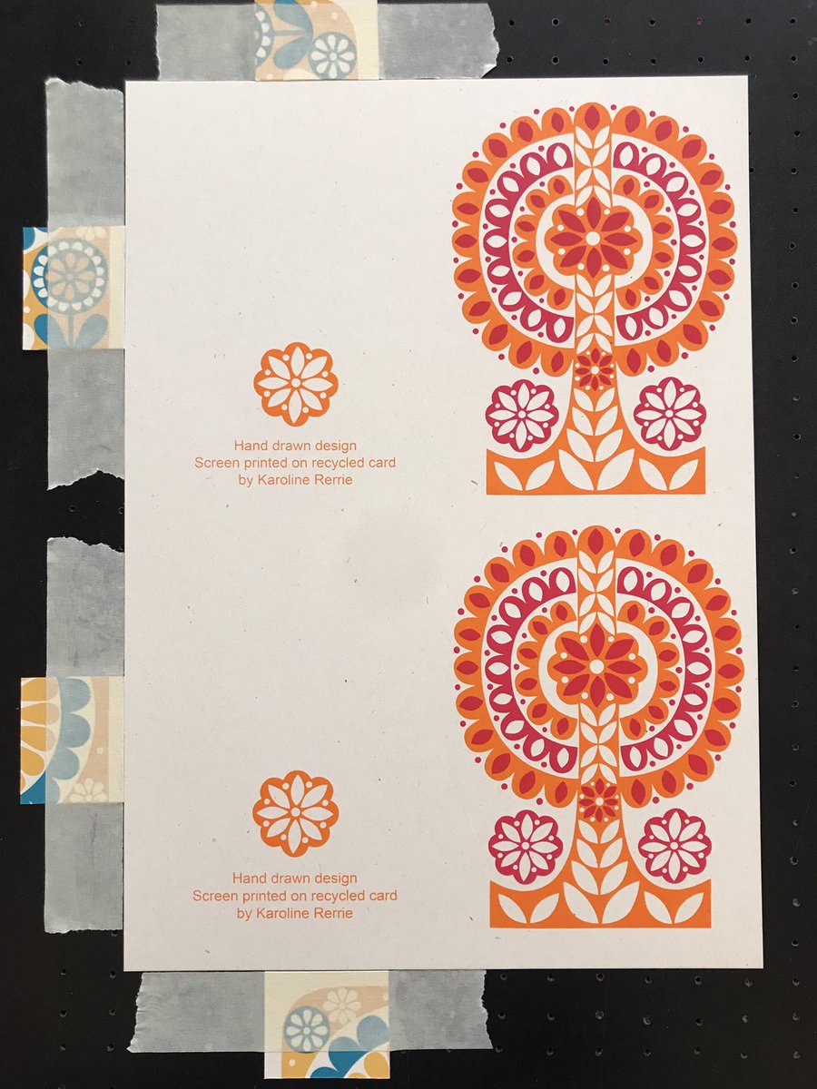 KarolineRerrie's tweet photo. Reprinted these #folktree cards at the weekend. It’s an old design but still popular so I #screenprintd them in the original #colourcombination of orange &amp; red aswell as a new orange &amp; metallic pink version. https://t.co/JVZhfVoLhp