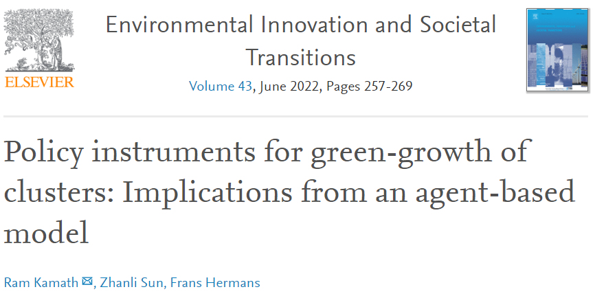 BERG_IAMO's tweet photo. Trafobit members Ram Kamath, @hermans_f, &amp; @ZhanliSun have just published a new paper - "Policy instruments for green-growth of clusters: Implications from an agent-based model" in EIST @STRN_Network. Access the paper for free here till June 09 -https://t.co/kToxW88CQl https://t.co/0ERnq7bAdD