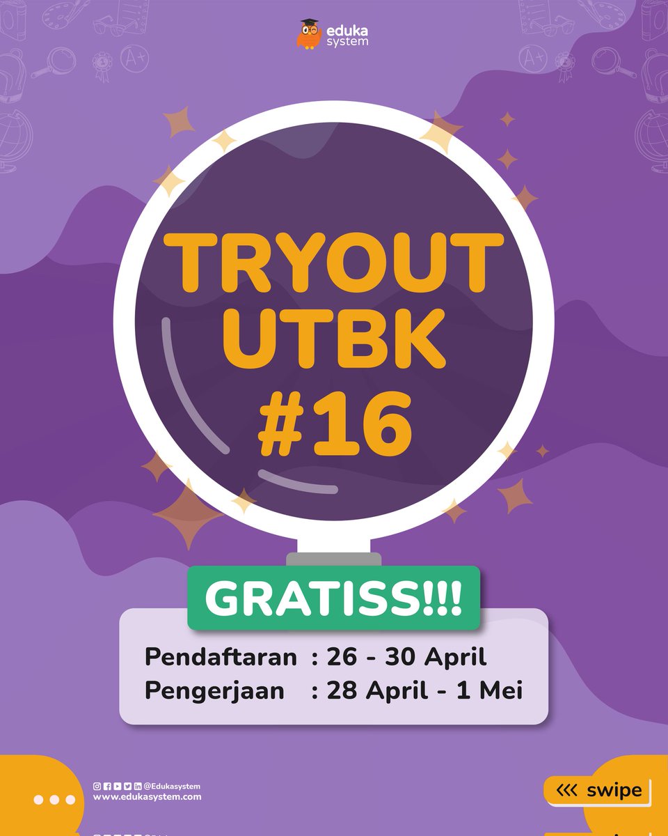 BuwhanEdu's tweet image. DAFTAR TRYOUT #16 GRATISS, TERBIASA SOAL HOTS UTBK DARI SEKARANG!😆🔥

Cara Daftar TO UTBK #16:⁣⁣⁣⁣⁣⁣⁣
1️⃣Follow @EdukaSystem
2️⃣RT, like, rep #NgebutUTBK &amp;amp; tag 5 temen
3️⃣Share post ke 5 grup
4️⃣⁣⁣⁣⁣⁣⁣⁣⁣⁣Log in bit.ly/TO16Eduka
5️⃣Pilih Gratis &amp;amp; upload bukti sc