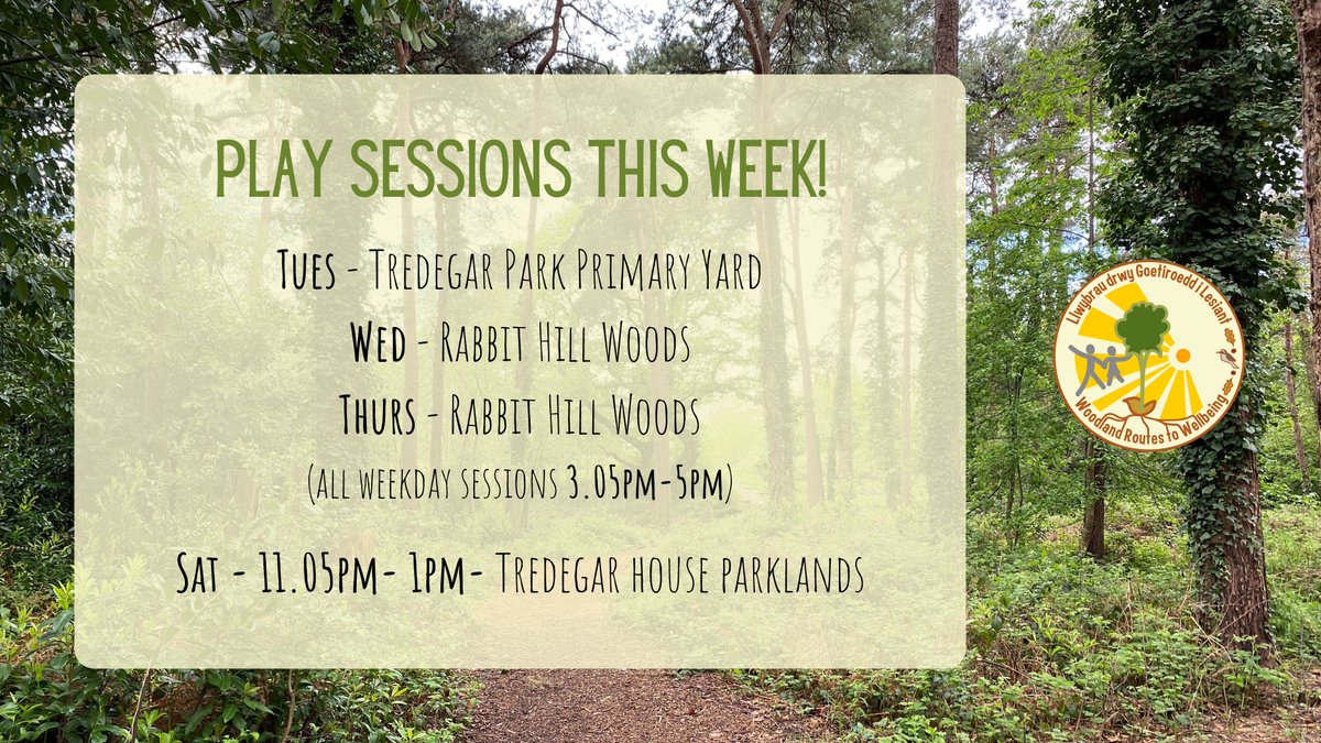 wrtw_project's tweet photo. FREE Open Access #Play! Today we're at @TredegarParkPS Yard, & Wed & Thurs in Rabbit Hill Community #Woodland.
All our weekday sessions are 3.05pm - 5pm
Then join us this Saturday at @NTTredegarHouse Parklands from 11.05pm - 1pm!
All welcome - Ages 4-14
#duffryn #newport https://t.co/LAgDcsfkjB