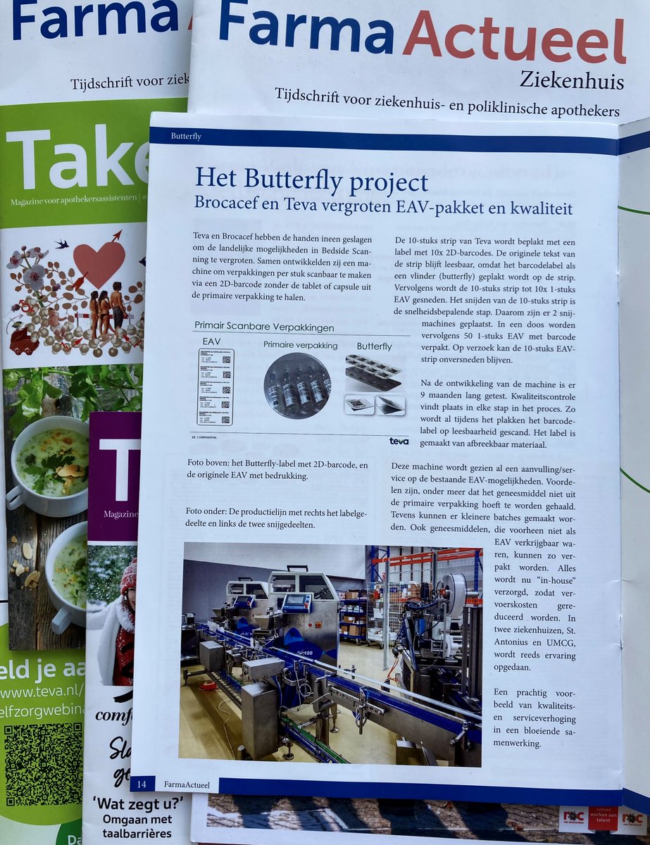 huibhas's tweet photo. In de #EAHP2022 editie van #FarmaActueel een innovatieve oplossing voor intramurale enkelstuks medicatie. Dankzij de #Butterfly machine, in samenwerking met #Brocacef ontwikkeld, hoeven geneesmiddelstrips in ziekenhuizen niet meer gescheurd of geknipt te worden. #TevaPharm https://t.co/uoWZzhcWLV