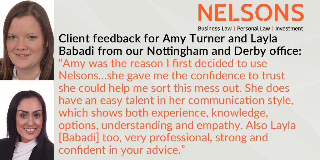 Nelsons_Law's tweet photo. Our expert #FamilyLaw team in #Derby, #Leicester and #Nottingham specialise in #divorce proceedings and #financialsettlements. Have a read of this amazing feedback Amy Turner and Layla Babadi have recently received! https://t.co/65oIvU3erW