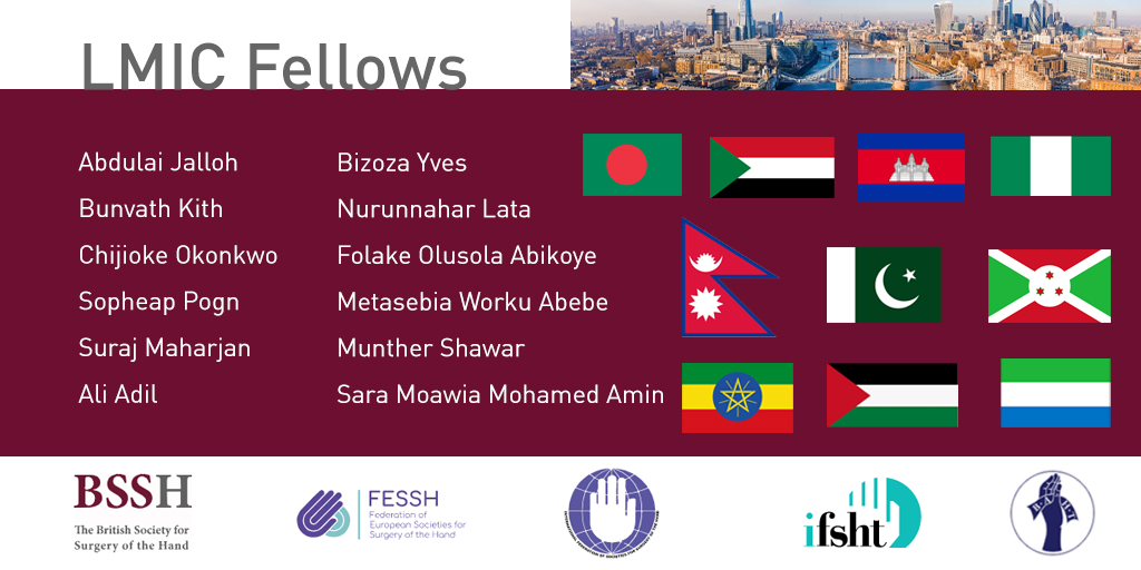 We are immensely proud to be hosting 12 international fellows from low-middle income countries at several UK #HandSurgery centres of excellence in May, all of whom will be attending the #IFSSH2022 congress in London. 

Be sure to wish them a warm welcome! ifssh-ifsht2022.com