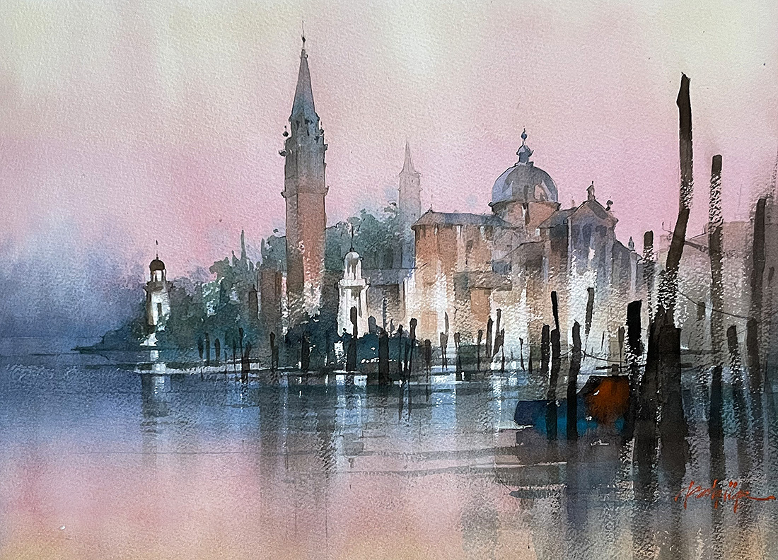 twschaller's tweet image. Venice - &quot;An orange gem resting on a blue glass plate&quot;  – Henry James #venice #italy #watercolor #art #architecture &quot;Floating City&quot;