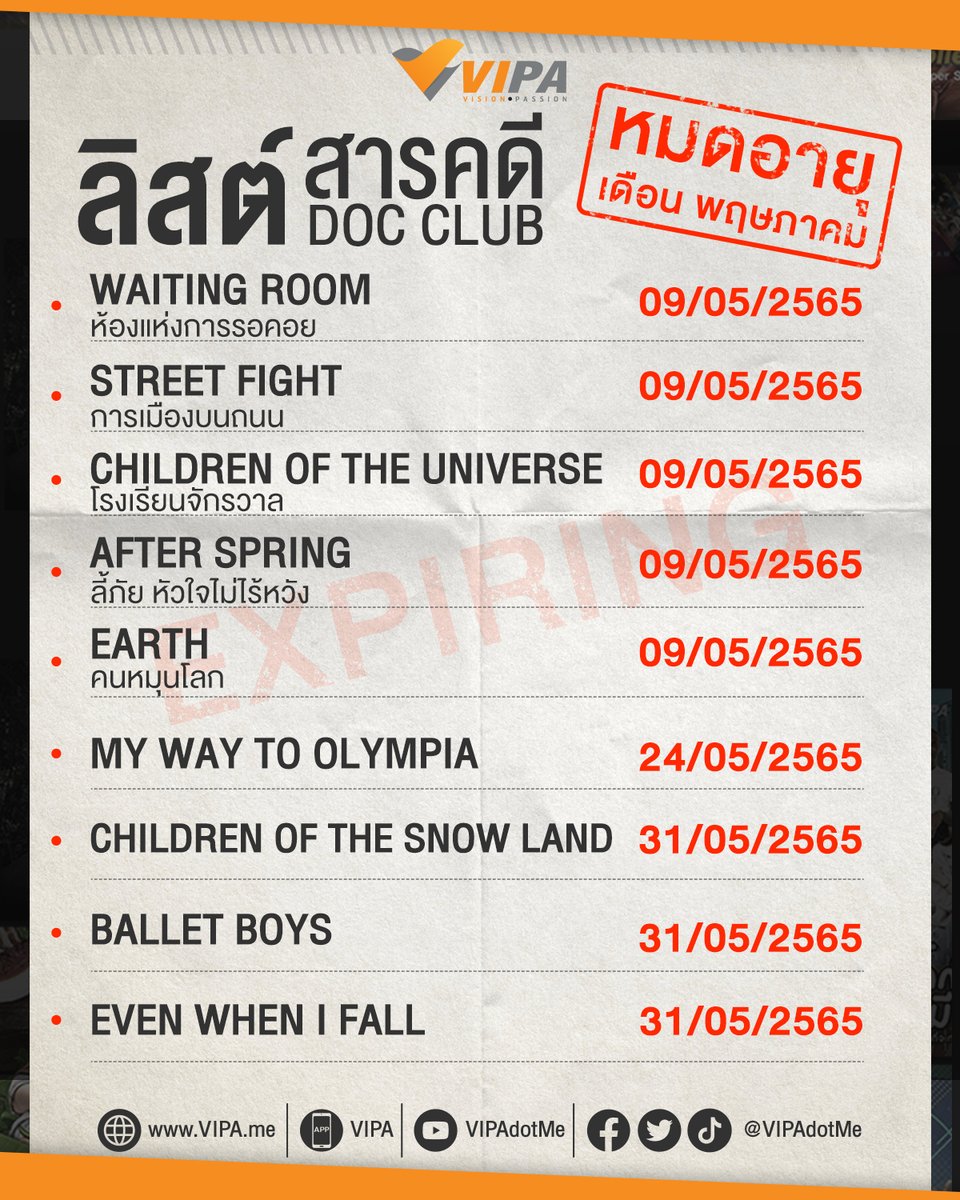 VIPAdotMe's tweet photo. #รีบดูก่อนหมดอายุ เพราะเดือนนี้มีสารคดีคุณภาพ จาก Documentary Club จากเราไปหลายเรื่อง! มีเรื่องไหนยังไม่ได้ดูอีกบ้าง จัดเลย!
▶️ Playlist : https://t.co/voZhb1SOa3
#VIPAExpiry #DocumentaryClub https://t.co/7BbPEHZZTu