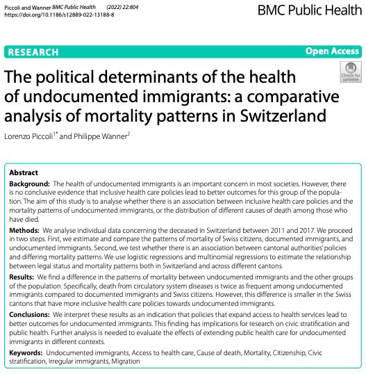 Do inclusive policies work ?

In this new paper published on <a href="/BMC_series/">BMC Series</a>, Philippe Wanner and I show that expanding access to health services leads to better outcomes for undocumented migrants.

#migration #publichealth 

tinyurl.com/8uymsw9u