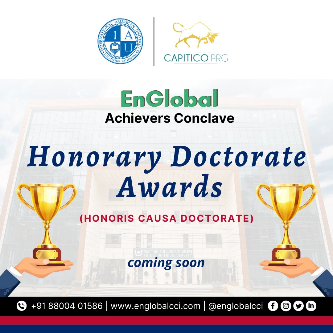 englobalcci's tweet photo. Honorary Doctorate Awards
.
.
Coming soon...
.
.
#doctorate #honorary #awards #education #iau #capiticoprg #california #university #americanuniversity #losangeles #capiticoprg #Global #EnGlobalcci #ECCI #businessworldwide https://t.co/6IzEAvS427