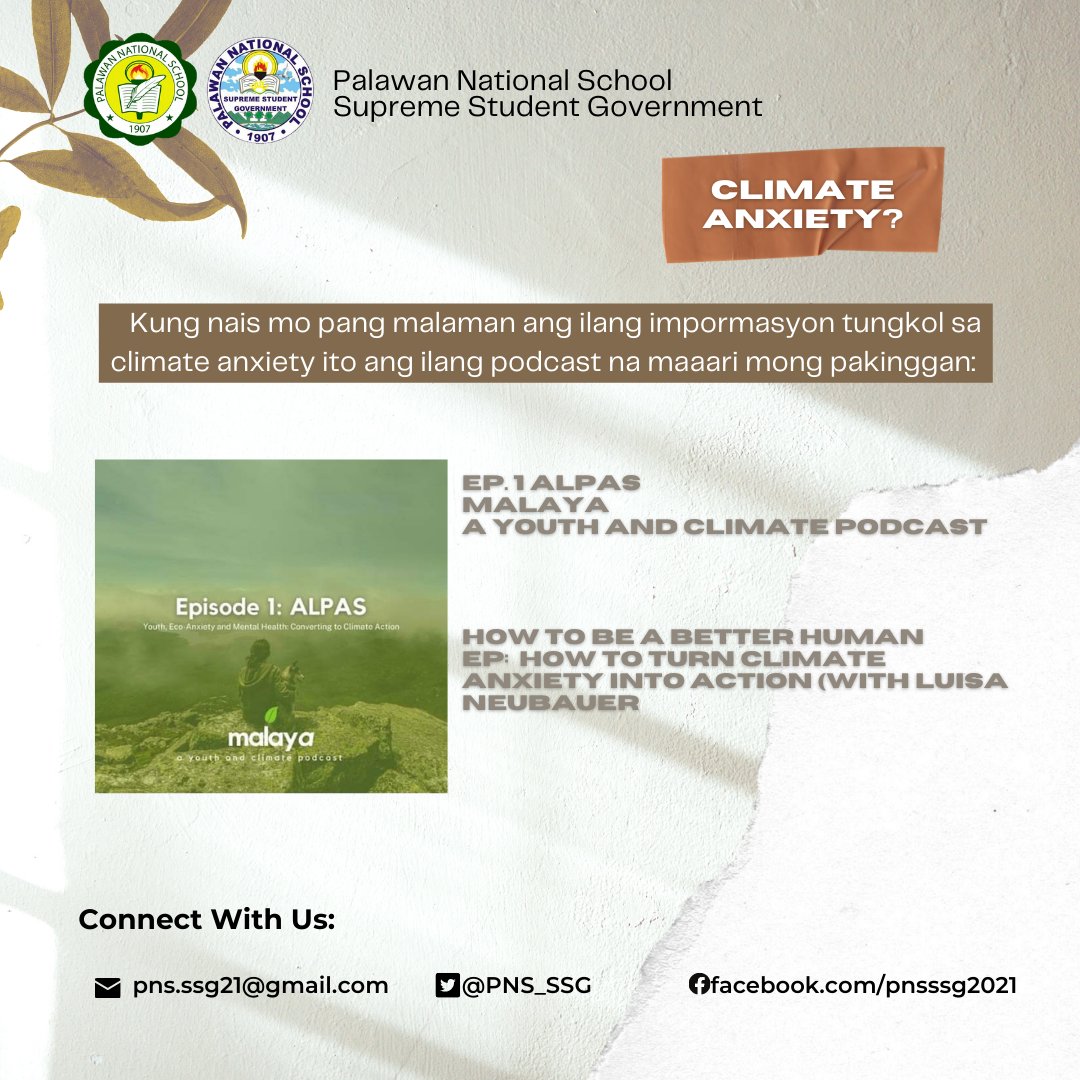 PNS_SSG's tweet photo. Climate Crisis Update

Sa patuloy na ating pagtalakay sa iba’t ibang isyu kaugnay ng climate crisis, ngayon ay aalamin naman natin ang epekto nito sa aking kaulusugang pangkaisipan. Alamin ang patungkol sa “climate anxiety” at kung anong maaaring gawin para ma-manage ito. https://t.co/KkG07W7PkK