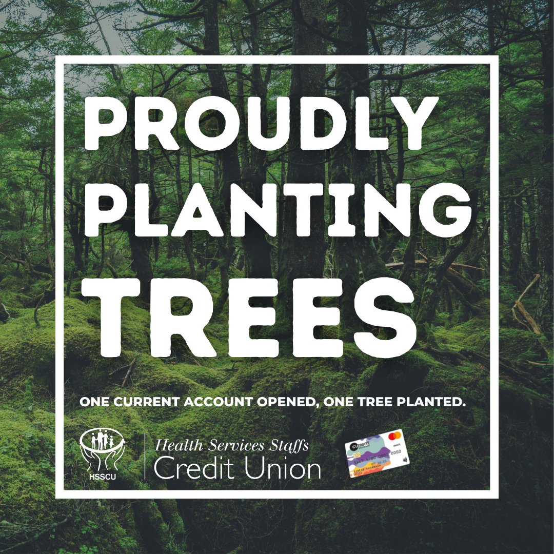 HSSCU is Proudly Planting Trees!  💳🟰🌳 

One Current Account Opened, One Tree Planted.

Helping our members have a positive impact on climate change and the environment. 🌿 Be part of the HSSCU woods!

More details here: hsscu.ie/proudly-planti…

#HSSCUWoods #ClimateAction