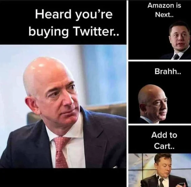 CreateTraders's tweet image. Leaked conversation of @JeffBezos and @elonmusk 🤣🤣🤣🤣 #TwitterTakeover