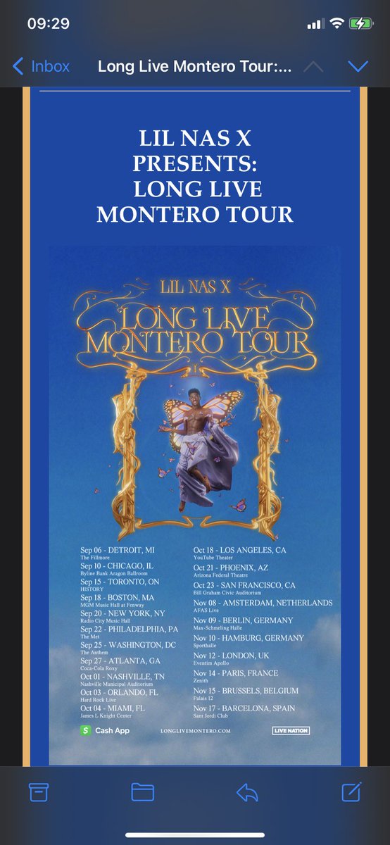 PhredButton's tweet image. The email I’ve been waiting for!! Lil Nas X TOUR!! 🎉🎉🎉