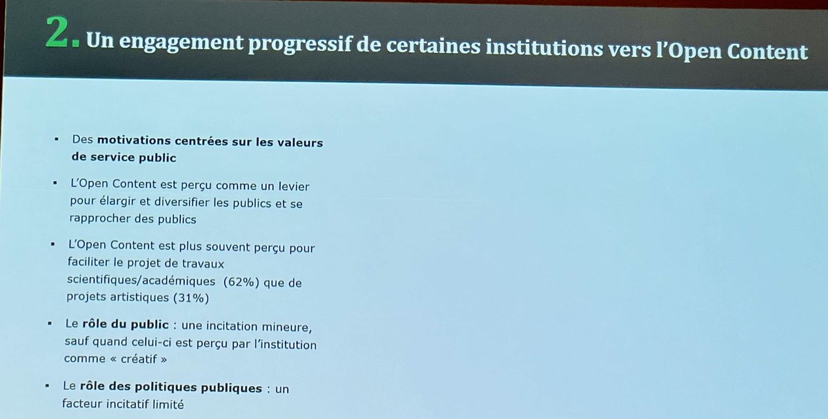[#OpenContent] Seul 14% des musées français sont impliqués sur des licences libres . Le retard est là, constaté par l’étude menée récemment, les politiques publiques restant en retrait, peu convaincues du sujet . V/<a href="/Wikimedia_Fr/">Wikimédia France</a>