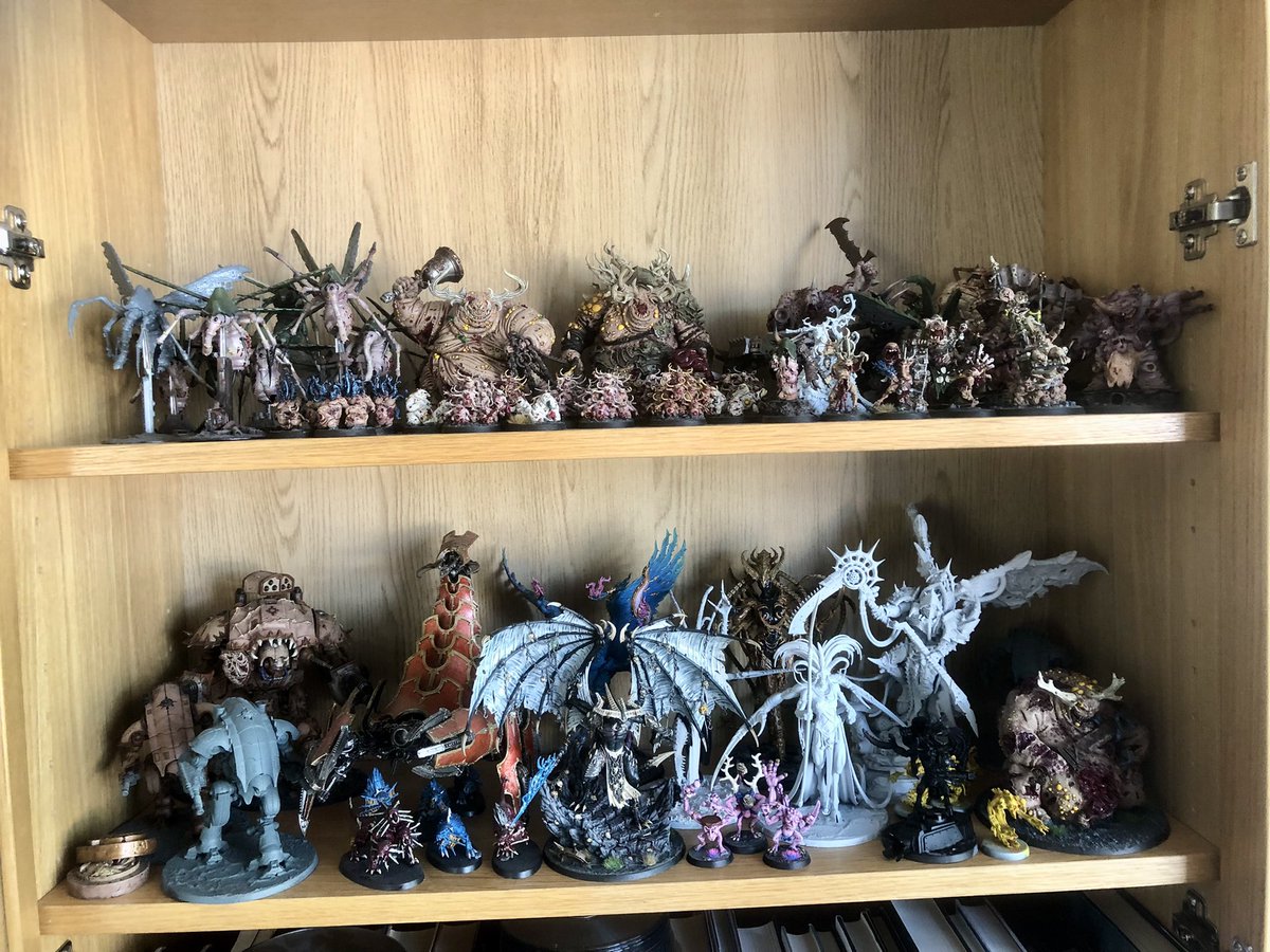 The_dreamseed's tweet photo. Moved some of my demons to a new shelf. Just so much hahaha. #GamesWorkshop #40k @WarComTeam #nurgle #khorne #slannesh #chaosdemons https://t.co/WQVqnxEowR