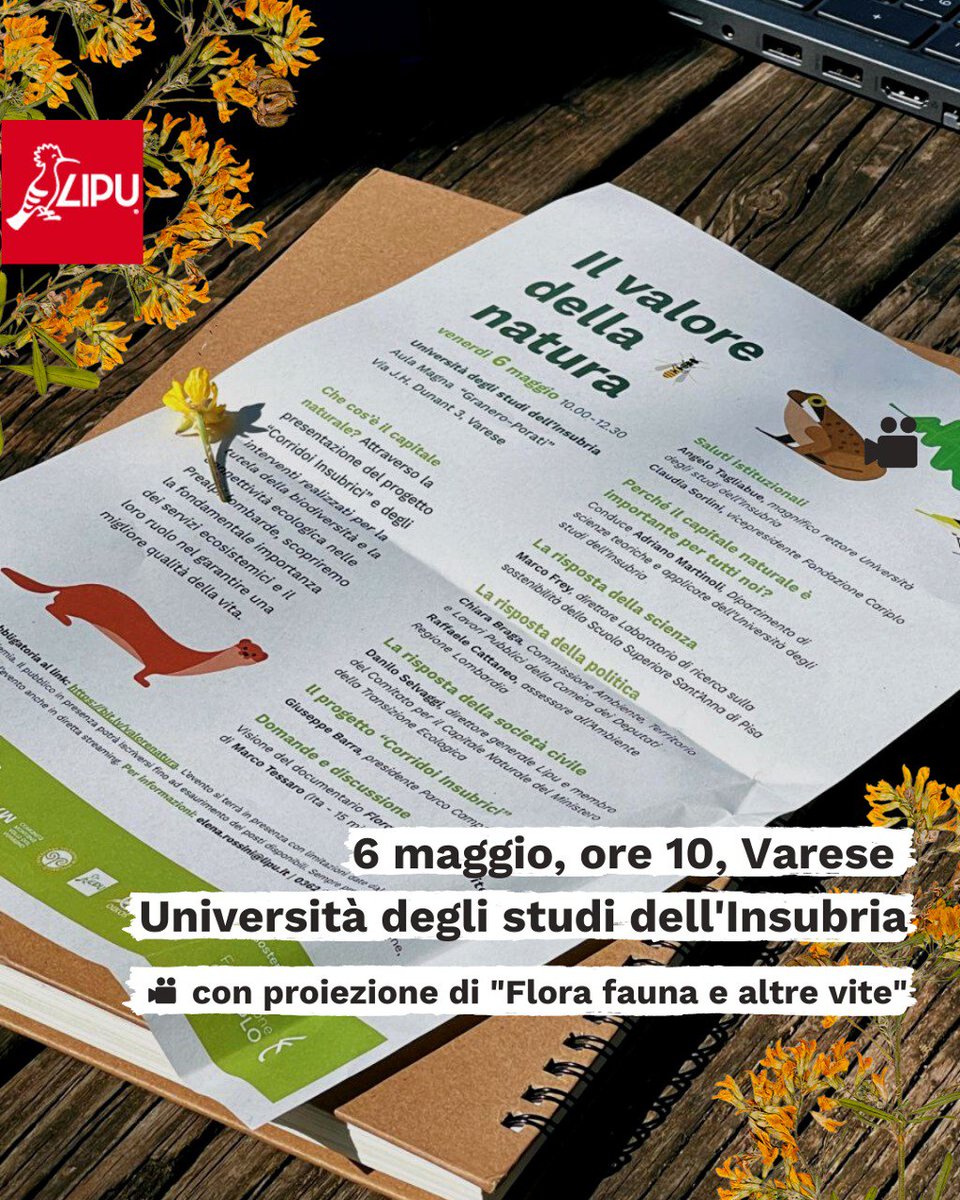 Vi ricordiamo l'appuntamento con "Il valore della natura" del 6 maggio a <a href="/Uni_Insubria/">Uninsubria</a>! I posti in presenza sono limitati 🌿 Per iscrizioni e per leggere i nomi dei relatori: bit.ly/valorenatura #conFondazioneCariplo #biodiversità #divulgazione #ambiente #insubria #Varese