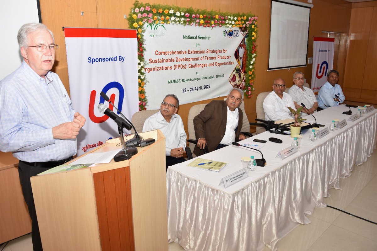 MANAGE-#INSEE Seminar on FPOs. Dr.Daniel Gustafson, Special Representative of the Director General, #FAO delivered a Talk at the National Seminar on 'Comprehensive #Extension Strategies for Sustainable Development of #FPOs', at #MANAGE on 23April 2022. 
#fpc
@AgriGoI
@chandraagri