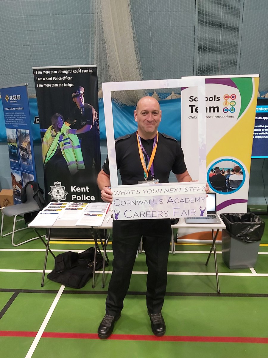 KentPoliceMaid's tweet photo. #KPSchoolsTeam are at Cornwallis careers fair. We've got advice on police roles and civilian positions. #BeMoreThanTheBadge #CWA_Academy #FSTrust CB https://t.co/6aHu9cB8bv