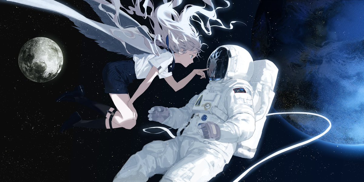 astronaut space helmet space spacesuit 1girl white shirt planet  illustration images