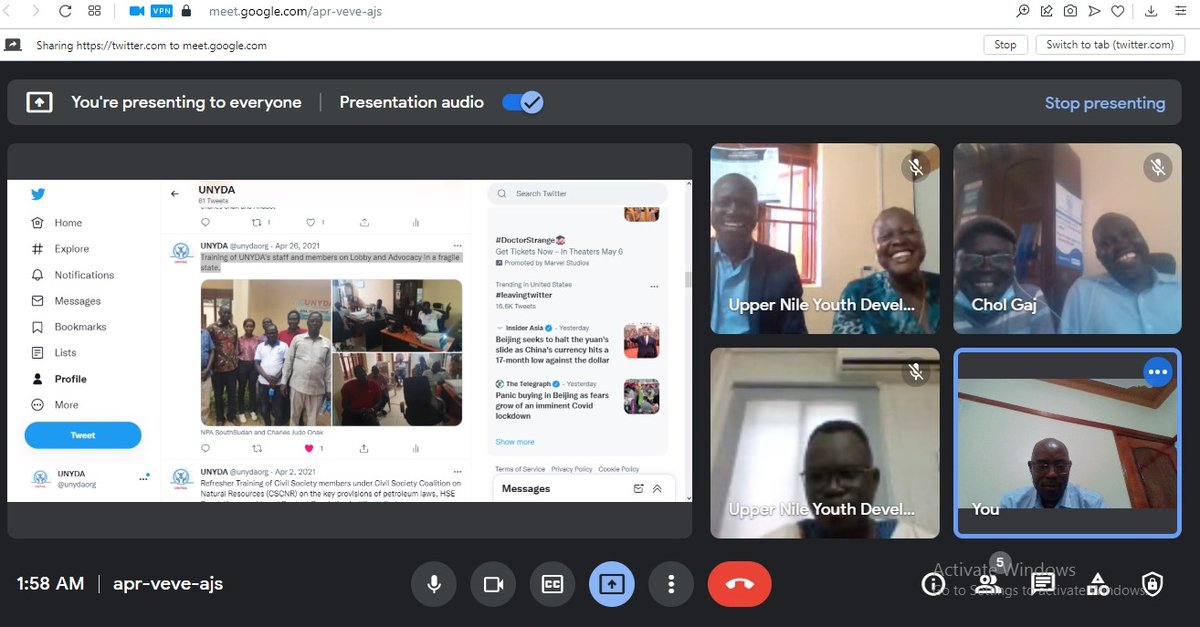 unydaorg's tweet photo. Online ICT training for UNYDA staff  to enhance institutional capacity to leverage use of ICT in advancing advocacy, and stepping up citizens’ dialogue on management of natural resource revenues in #SouthSudan . https://t.co/a5WaWHRLry