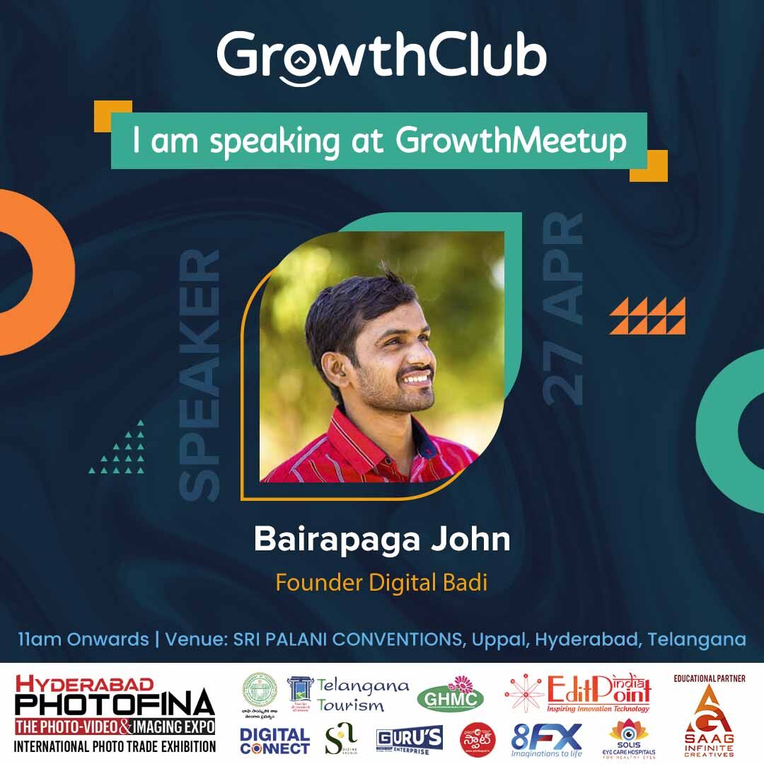 photofina's tweet photo. Meet Mr. Bairapaga John ( Founder Digital Badi) Sharing his Growth Story at #GrowthMeetup organized by Growth Club at GrowthZone, Photofina - India's Largest International Photo-Video Imaging Expo 2022 at Sri Palani Conventions, Uppal.
#Photofina #Growthclub https://t.co/AFDHLghMdC