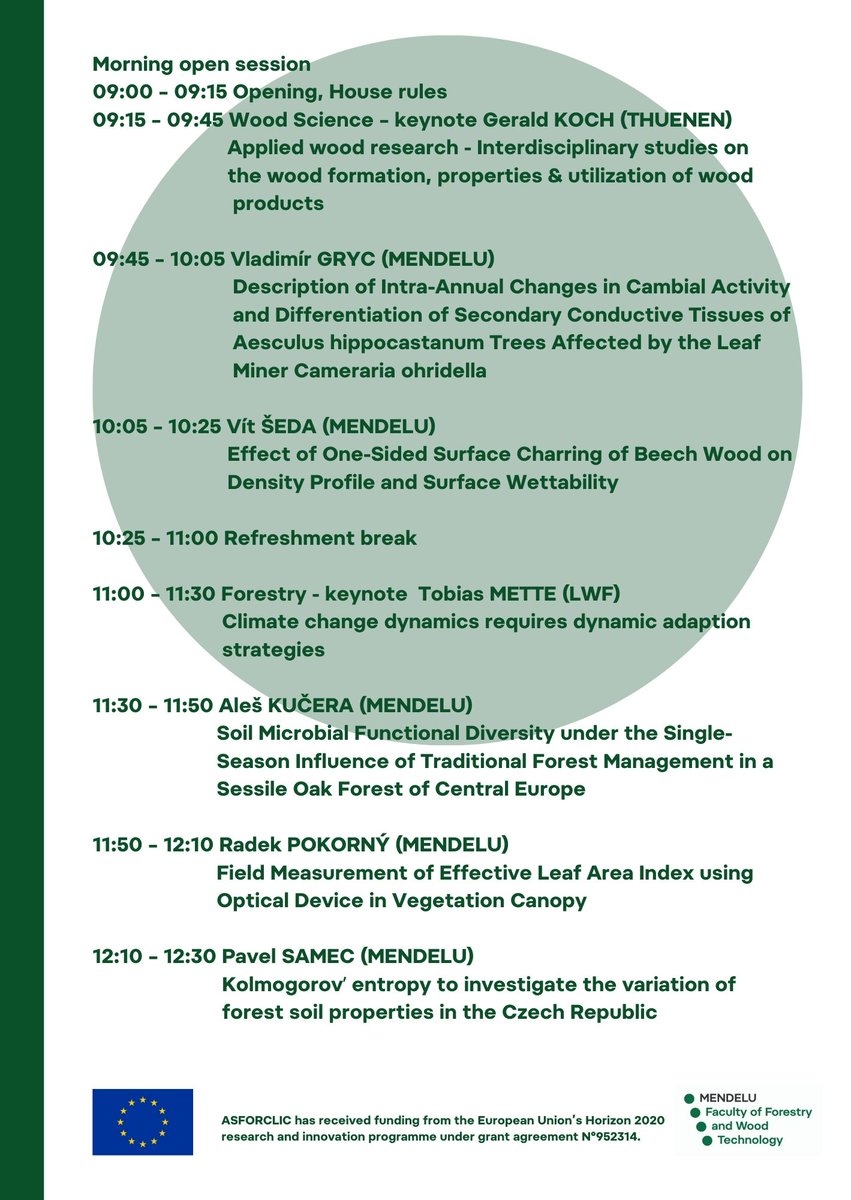 ASFORCLIC_H2020's tweet photo. It is still possible to register for the #ASFORCLIC Evaluation conference. Join us tomorrow & learn about @ldf_mendelu activities & their cooperation with @BOKUvienna, @Thuenen_aktuell, @AITtomorrow2day, @TU_Muenchen, @UL_BioTech & #LWF.
https://t.co/vN0XBdNRkR https://t.co/bpCYxusYnL