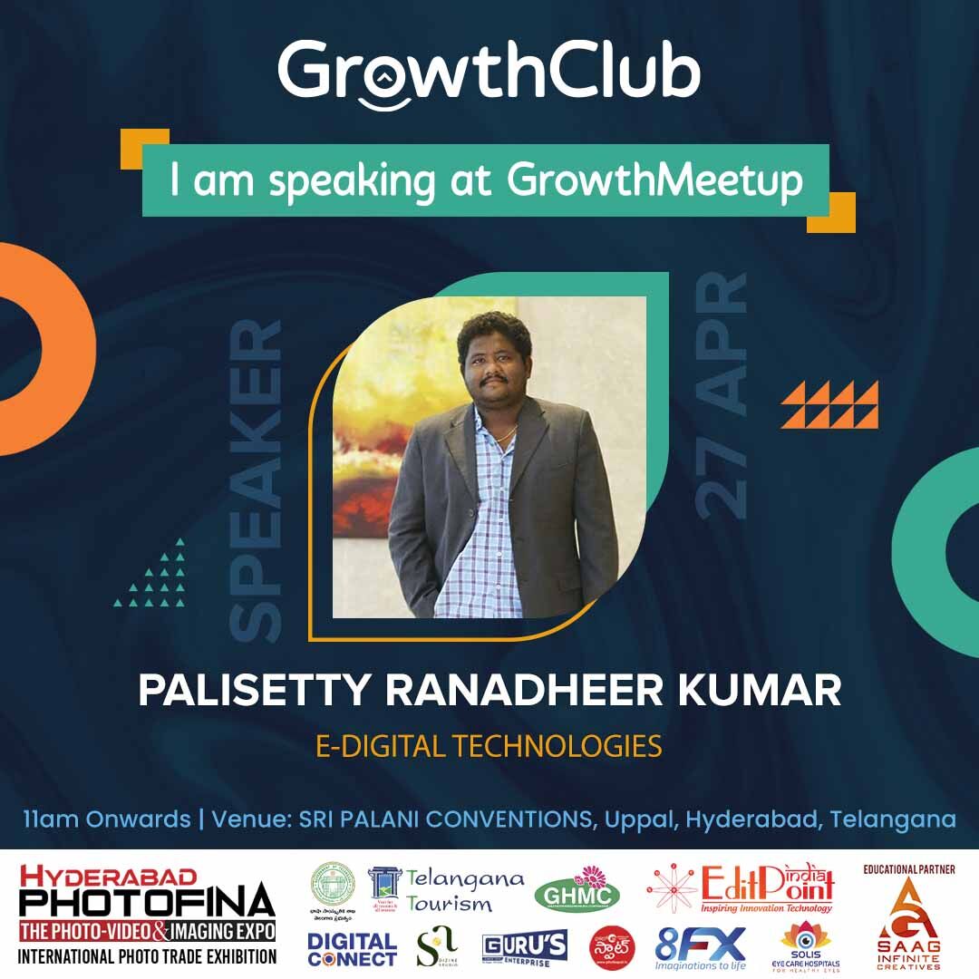 photofina's tweet photo. Meet Mr. Palisetty Ranadheer Kumar(E-Digital Technologies)  Sharing his Growth Story at #GrowthMeetup organized by Growth Club at GrowthZone, Photofina - India's Largest International Photo-Video Imaging Expo 2022 at Sri Palani Conventions, Uppal.
#Photofina #Growthclub https://t.co/9MDz6W9vcc