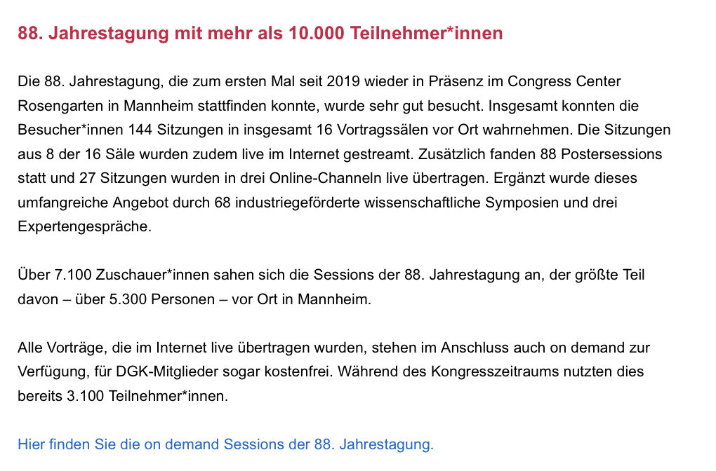 Holger Thiele (@thiele_holger) on Twitter photo More than 10.000 attendees!!! #DGKJahrestagung <a href="/YoungDgk/">Young DGK</a> <a href="/AGEP_DGK/">AGEP</a> <a href="/DGK_org/">Deutsche Gesellschaft für Kardiologie</a> <a href="/DGK_AG3/">AG3 - Kardiovaskuläre Intensiv- und Notfallmedizin</a> <a href="/AGIKinterv/">AGIK</a> <a href="/Echo_DGK_GER/">AG5-Kardiovaskulärer Ultraschall</a> <a href="/AG21_DGK/">AG 21 - Kardiale Magnetresonanztomographie</a>
Content still available jt2022.dgk.org/ondemand More than 10.000 attendees!!! #DGKJahrestagung <a href="/YoungDgk/">Young DGK</a> <a href="/AGEP_DGK/">AGEP</a> <a href="/DGK_org/">Deutsche Gesellschaft für Kardiologie</a> <a href="/DGK_AG3/">AG3 - Kardiovaskuläre Intensiv- und Notfallmedizin</a> <a href="/AGIKinterv/">AGIK</a> <a href="/Echo_DGK_GER/">AG5-Kardiovaskulärer Ultraschall</a> <a href="/AG21_DGK/">AG 21 - Kardiale Magnetresonanztomographie</a>
Content still available jt2022.dgk.org/ondemand
