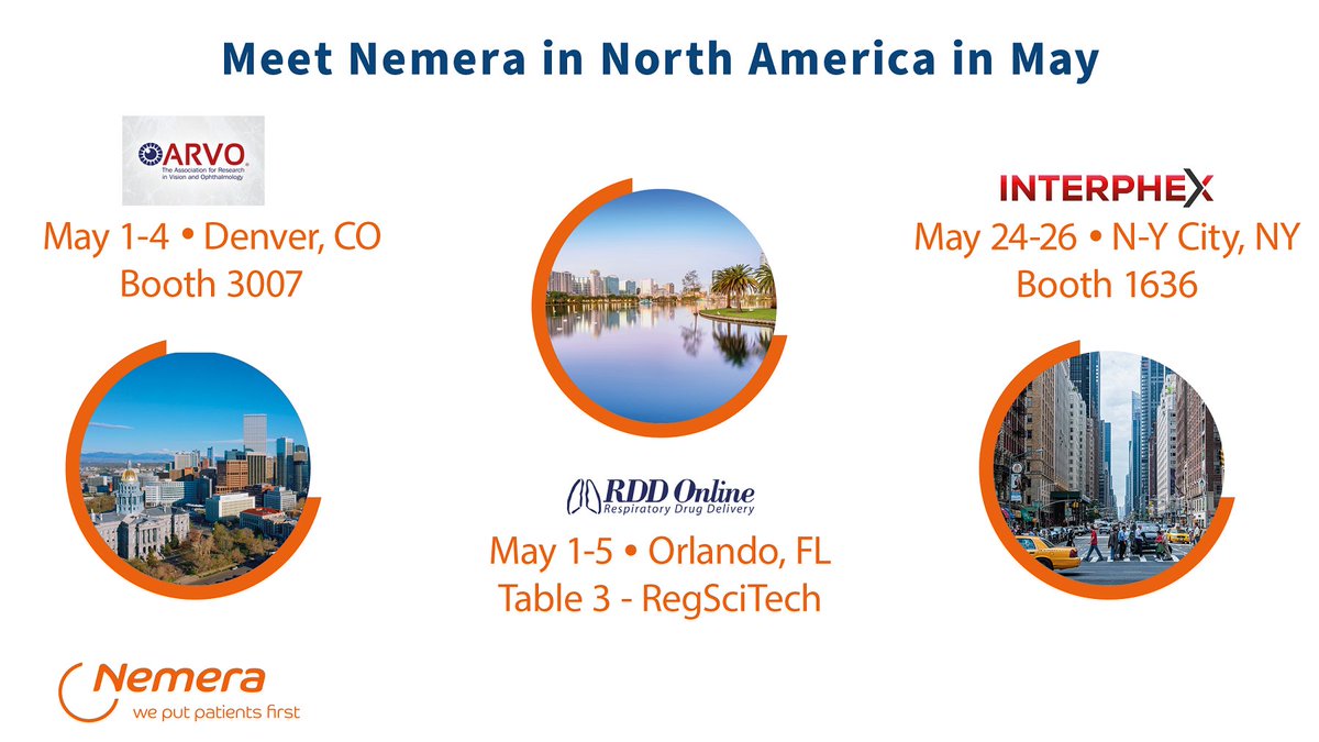 Get ready for a blockbuster month of May in North America to know about us, our drug delivery device solutions and what we can do together to improve patients lives.
See you soon!
nemera.net/events/
#weputpatientsfirst #drugdeliverydevices #NorthAmerica #holisticpartner