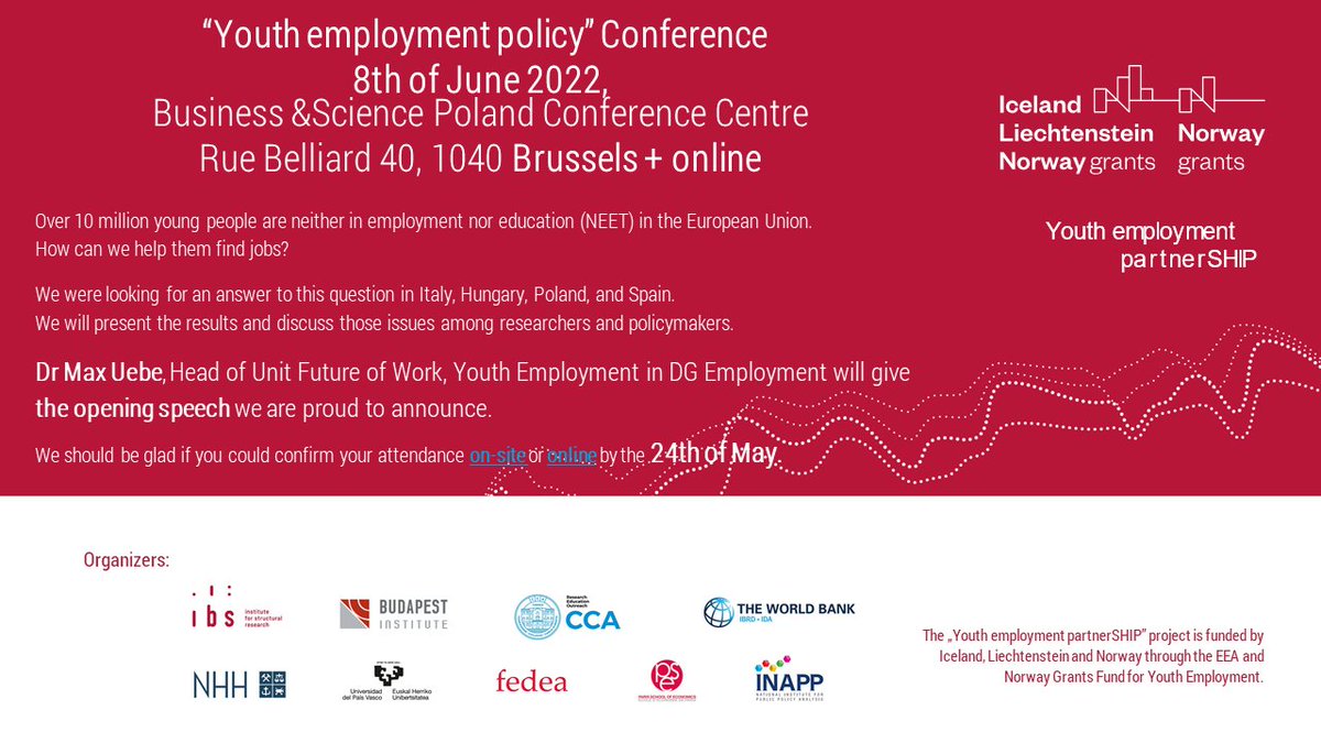 ibs_warsaw's tweet photo. 📢We are happy to invite you to our "Youth employment policy" Conference on the 8th of June 2022. To join in Brussels sign here 👉 https://t.co/BgIHsxRqB0 to join online sign here 👉 https://t.co/e7VVtHmbyA #Employment #labour #publicpolicy https://t.co/UykHemxVdH