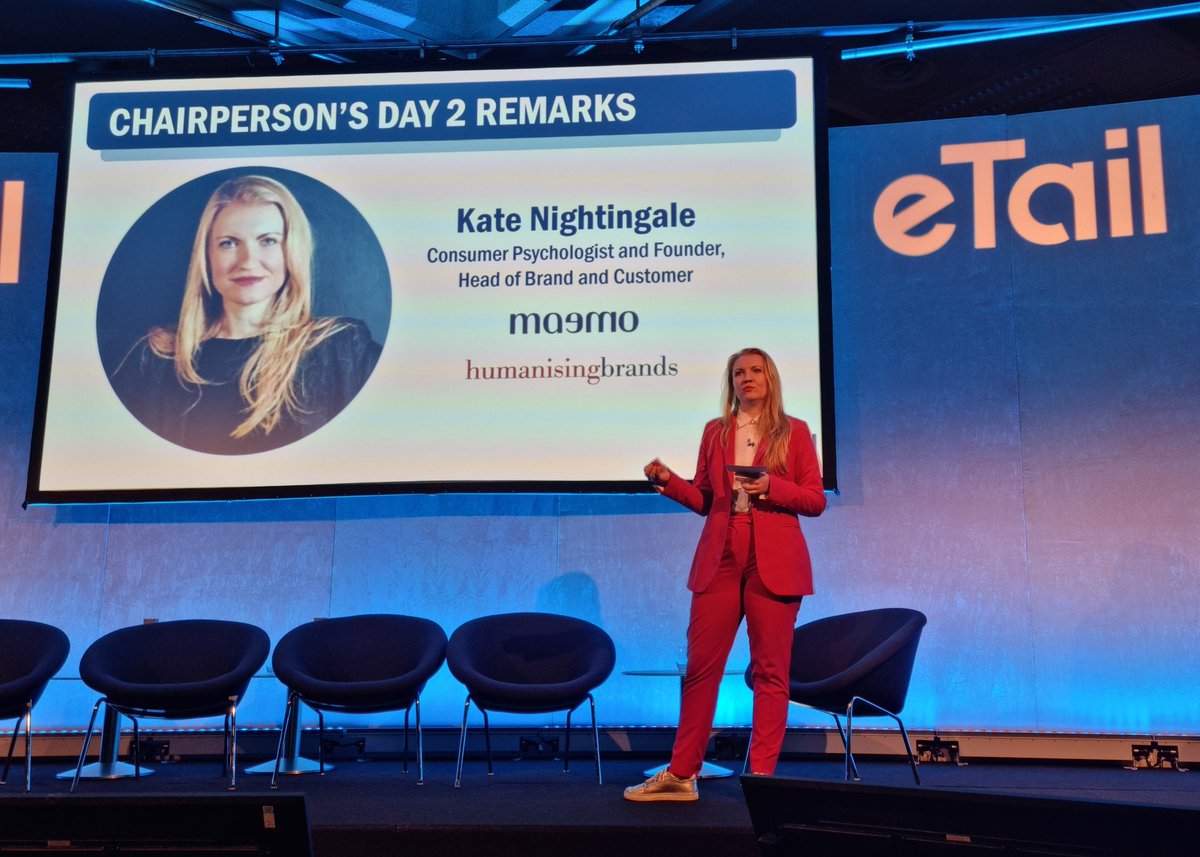 So much love and admiration for this woman. Bringing her fiercely intelligent &amp; full of warmth style to the Chairperson's role on day 2 of <a href="/etail/">InternetRetailing</a> <a href="/eTail_EU/">eTail™</a>

<a href="/KNIGHTINGALEhb/">Kate Nightingale</a> covered what's been going on with the psychology of consumers over the past few years 🧠💥
