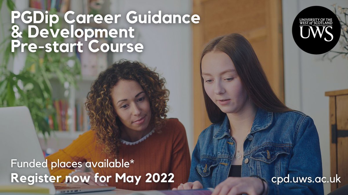 UWS_CPD's tweet photo. This course is aimed at offer holders for the PGDip in Career Guidance and Development, who are seeking to refresh their academic skills prior to starting the programme.
Contact @bolger_emma for more info, or visit: https://t.co/i2cRi19CRV
#FundedStudy #CareerGuidance #CIAG https://t.co/8hrkHckTxN