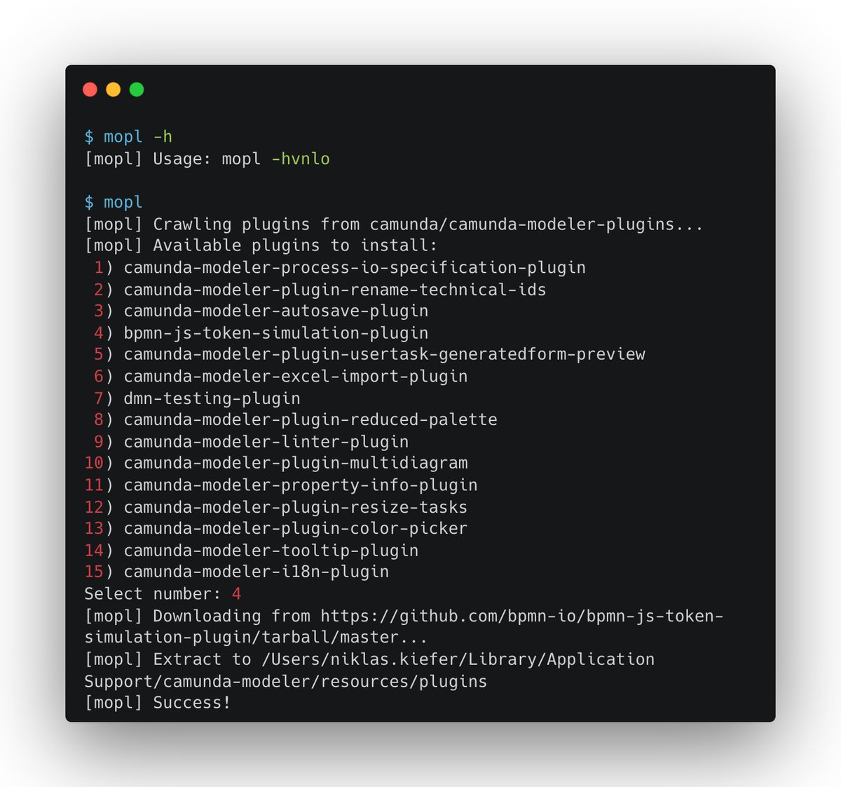 As a Slack Time project, I created a simple (rough) CLI tool to install <a href="/Camunda/">Camunda</a> Desktop modeler plugins. No manual download is needed anymore!

Feel free to try out and give feedback: github.com/pinussilvestru…